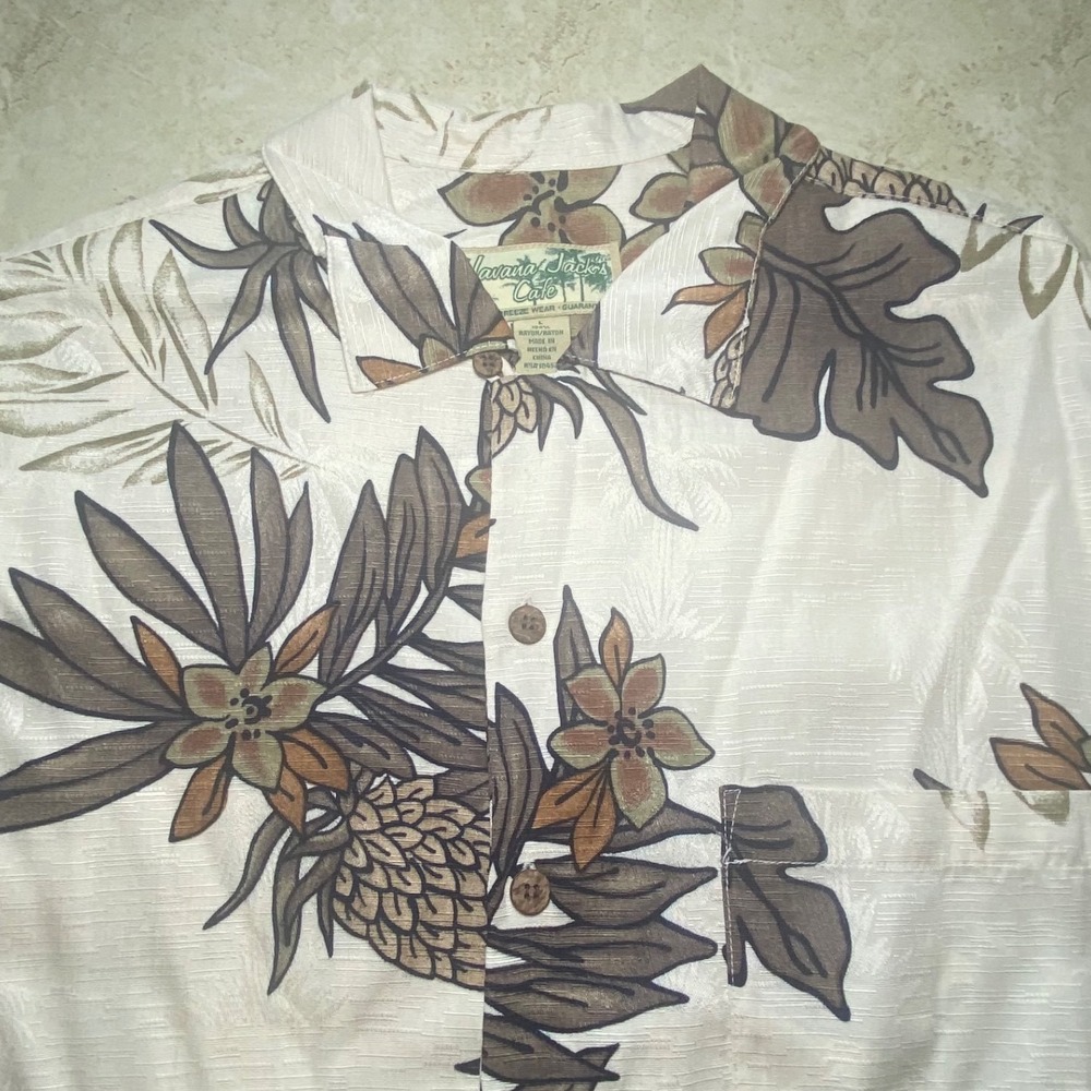 Havana Jacks Cafe Mens Short Sleeve Button Up Aloha Shirt Tropical Print Sz L